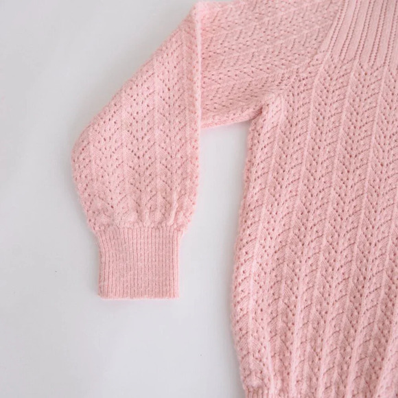 Vintage It's Pure Gold Baby Pink Knit Button Down Cardigan Sweater s - Picture 9 of 10